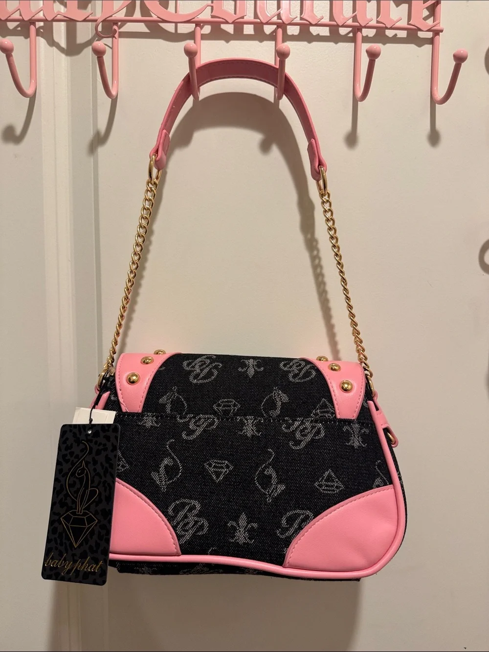 Baby Phat Pink Accent Studded Shoulder Bag